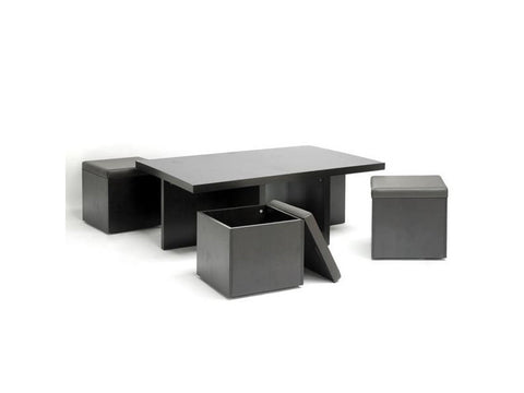 Prescott Modern Table and Stool Set with Hidden Storage - Baxton Studio